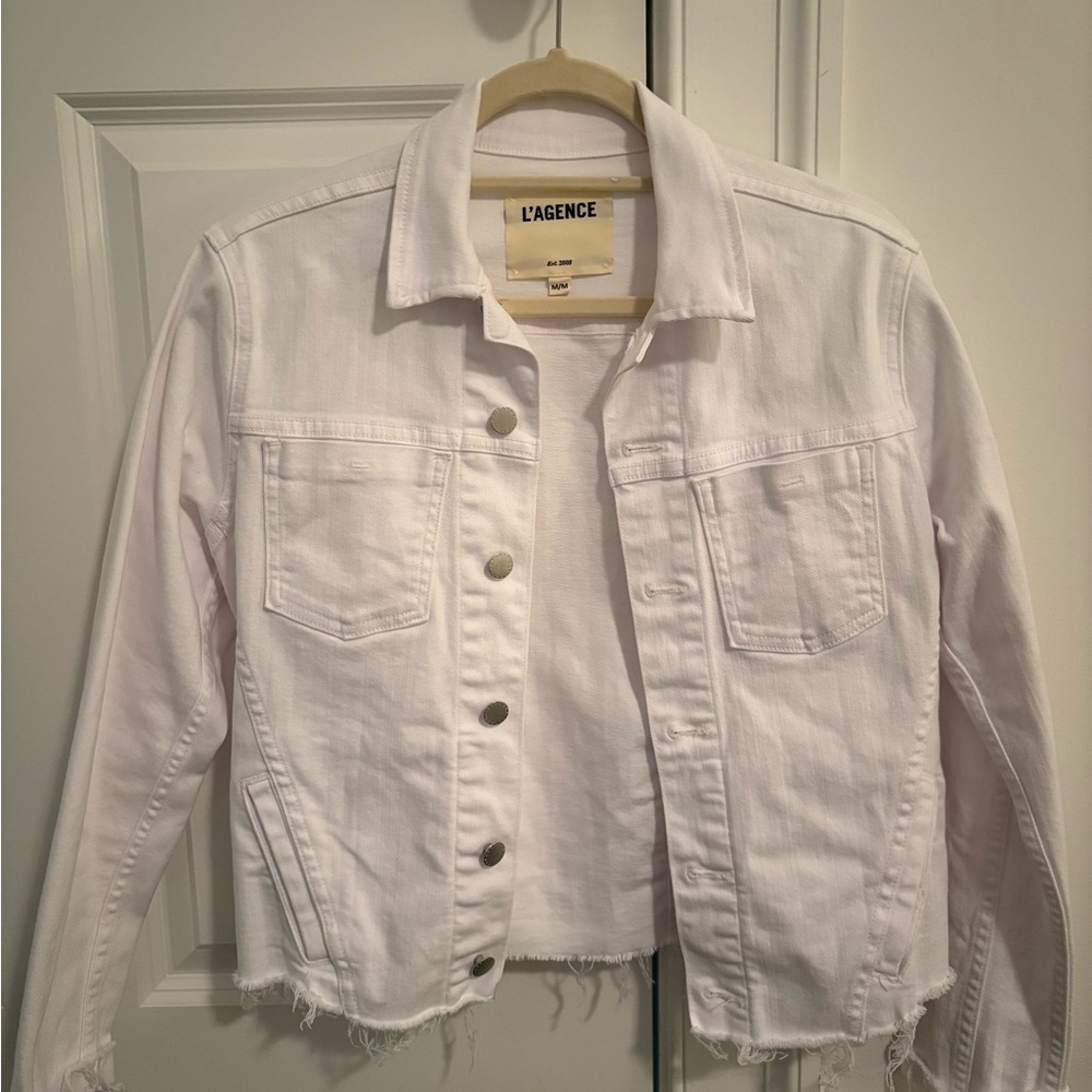 L'AGENCE Janelle Slim-Fit Raw Denim jacket in blanc